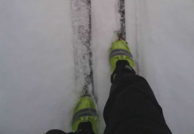  在新雪上滑雪 